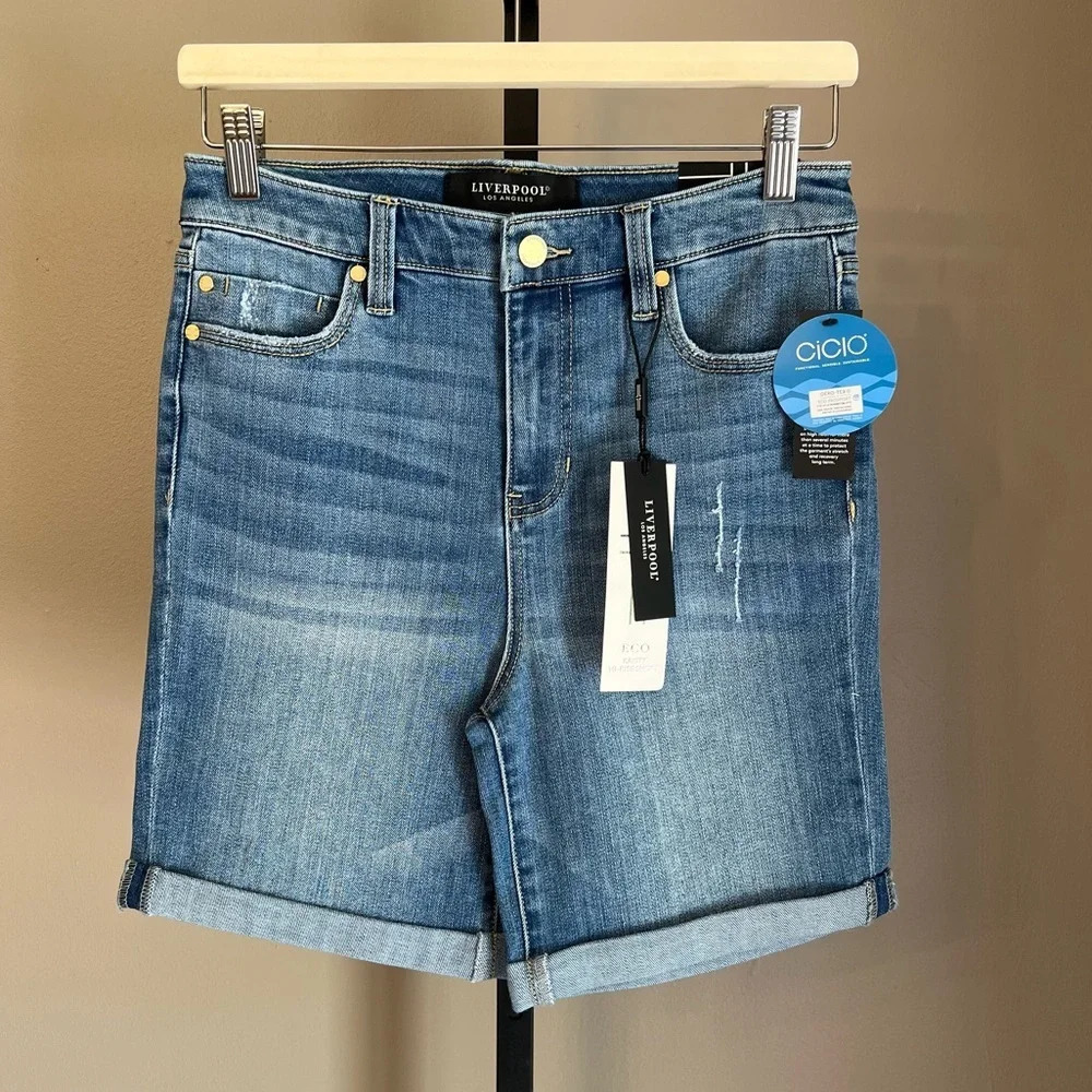 Liverpool Kristy High Rise Shorts Blue 26 NWT Modest Beach Summer Coastal Casual